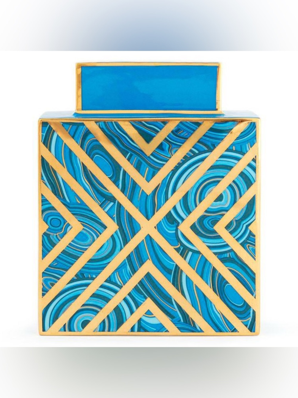Jonathan Adler malachite blue and gold X vase